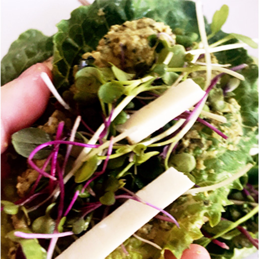 Raw Romaine Lettuce Spinach Hummus Microgreens & Vegan Cheese Boats