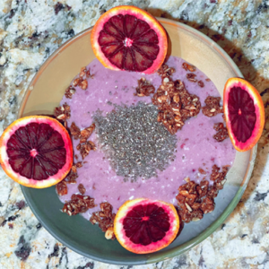 Blood Orange Smoothie Bowl Bananas, Blueberries, Raspberries, Gluten-Fre Enjoy this recipe with your favorite raw/superfood toppings on it!