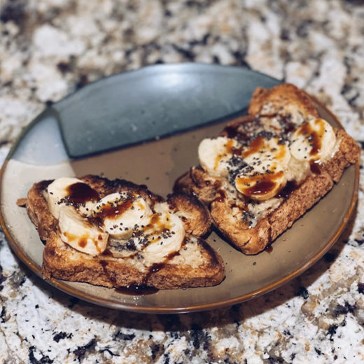 Gluten-free raw walnut butter banana chia seed toast